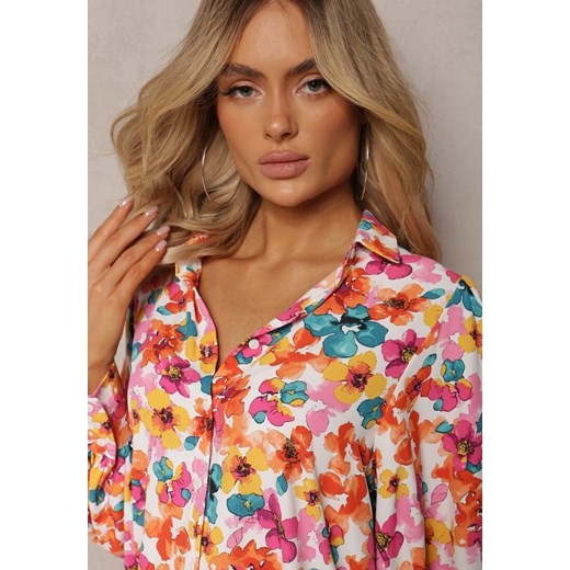 Biało-Pomarańczowa Kwiecista Koszula z Guzikami Phello Renee S promocyjna cena renee.pl