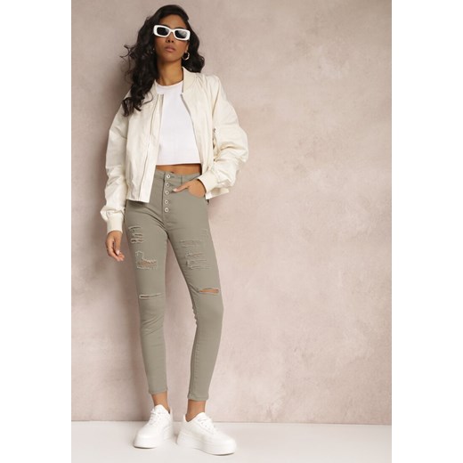 Ciemnobeżowe Jeansy Skinny z Wysokim Stanem Yholo ze sklepu renee.pl w kategorii Jeansy damskie - zdjęcie 179853450