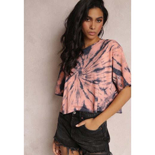 Różowy Krótki T-shirt z Printem Tie-Dye Lanay ze sklepu renee.pl w kategorii Bluzki damskie - zdjęcie 179854380