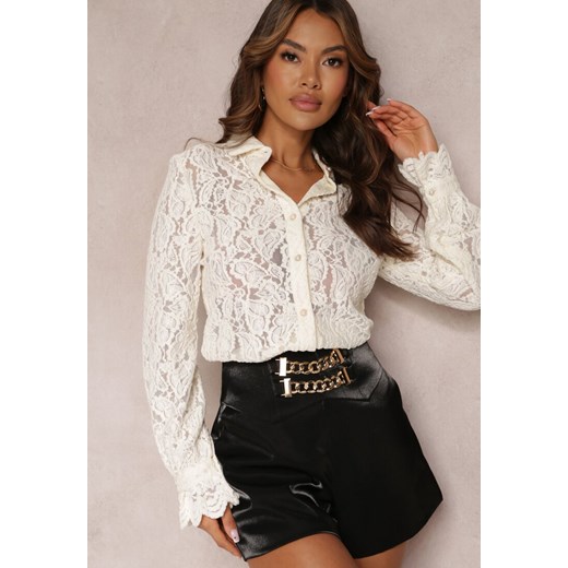 Jasnobeżowa Koszula Koronkowa na Guziki Acameda ze sklepu renee.pl w kategorii Koszule damskie - zdjęcie 179855141