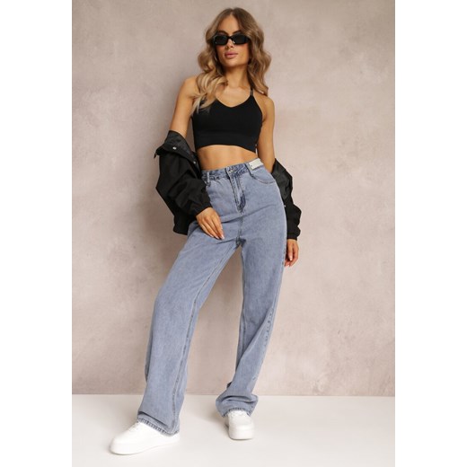 Niebieskie Szerokie Jeansy High Waist Onte ze sklepu renee.pl w kategorii Jeansy damskie - zdjęcie 179857571