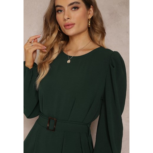 Ciemnozielona Sukienka Pudełkowa z Falbanką Leffo Renee ONE SIZE okazja renee.pl