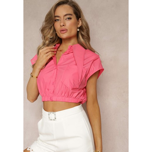 Różowa Krótka Koszula z Poduszkami na Ramionach i Ozdobnym Kołnierzykiem Alcitia Renee ONE SIZE promocja renee.pl