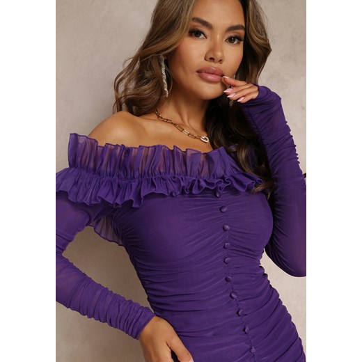 Sukienka Renee z długim rękawem z dekoltem typu hiszpanka dopasowana casualowa 