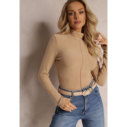Beżowy Sweter Golf z Ozdobnym Przeszyciem Dayshawn ze sklepu renee.pl w kategorii Swetry damskie - zdjęcie 179870623