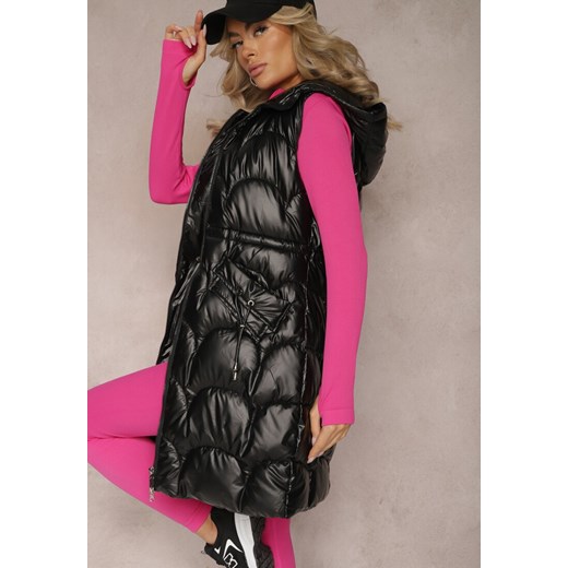 Czarna Kamizelka z Kapturem Zapiana na Suwak z Kieszeniami Halimes ze sklepu renee.pl w kategorii Kamizelki damskie - zdjęcie 179871510