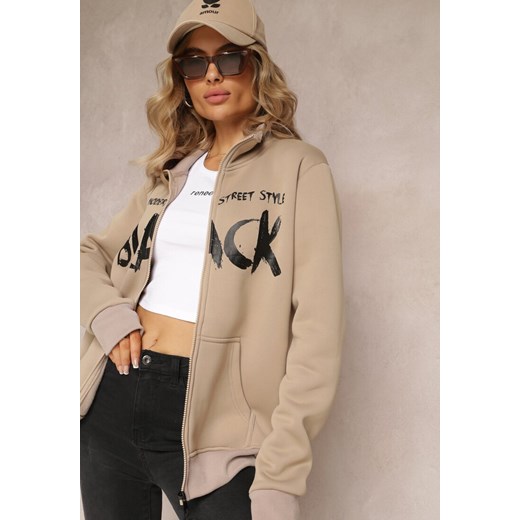 Beżowa bluza damska Renee z napisem w stylu młodzieżowym 