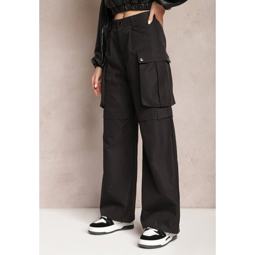 Czarne Szerokie Spodnie High Waist w Stylu Cargo Vomisal ze sklepu renee.pl w kategorii Spodnie damskie - zdjęcie 179872111
