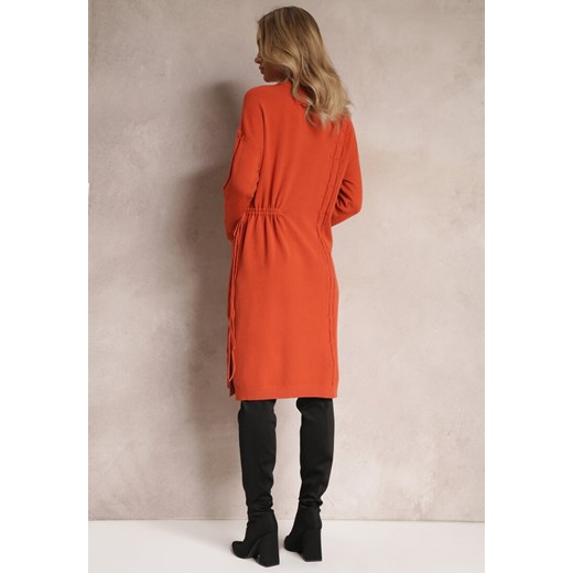 Pomarańczowa Mini Pudełkowa Sukienka ze Sznurkiem w Talii oraz Półgolfem Agaira Renee M okazyjna cena renee.pl