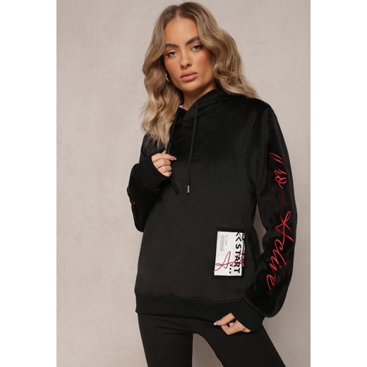 Czarna Bluza z Polarem i Haftami na Rękawach Janakame ze sklepu renee.pl w kategorii Bluzy damskie - zdjęcie 179873372