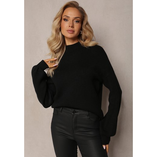 Czarny Gładki Sweter Golf ze Ściągaczami Germifa ze sklepu renee.pl w kategorii Swetry damskie - zdjęcie 179873460