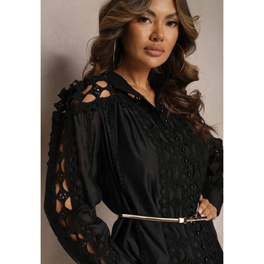 Sukienka Renee czarna na uczelnię z dekoltem v koszulowa mini 