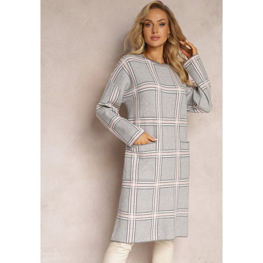 Sukienka Renee szara casual w kratkę mini na spacer oversize 