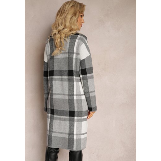 Szara Dzianinowa Sukienka Midi Ozdobiona Wzorem w Kratę Bimara Renee XL wyprzedaż renee.pl