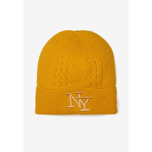 Żółta Czapka Beanie z Ozdobnymi Literami z Przodu Fetture ze sklepu renee.pl w kategorii Czapki zimowe damskie - zdjęcie 179876160