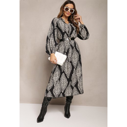 Czarna Rozkloszowana Sukienka Maxi w Fantazyjny Print Abhik ze sklepu renee.pl w kategorii Sukienki - zdjęcie 179876330