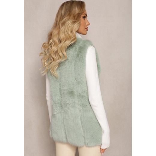 Jasnozielona Puchata Kamizelka z Futerka Ozdobiona Imitacją Skóry Tekllesa Renee L wyprzedaż renee.pl