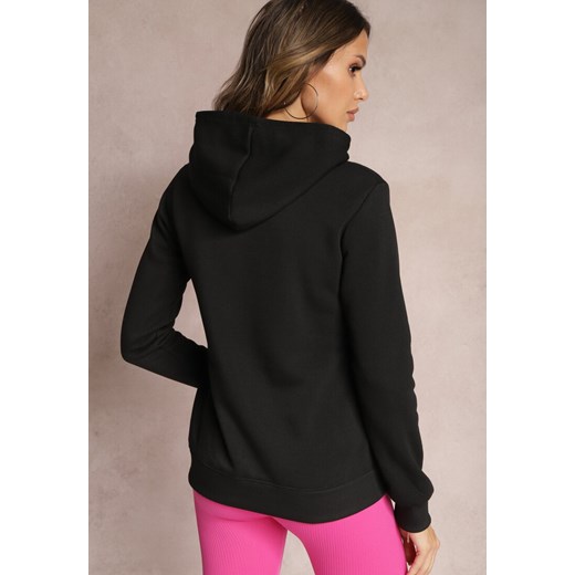 Czarna Ocieplona Bluza z Kapturem Ozdobiona Naszywką i Napisem Eirellia Renee 2XL renee.pl promocyjna cena