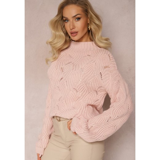 Różowy Sweter Oversize z Ozdobnym Splotem Boeda ze sklepu renee.pl w kategorii Swetry damskie - zdjęcie 179878854