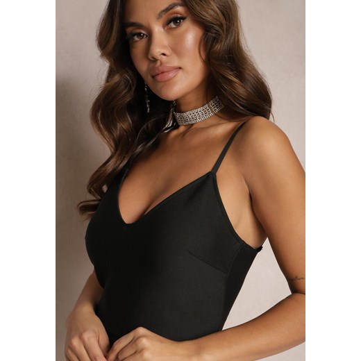 Czarna Dopasowana Sukienka Mini z Biżuteryjnymi Frędzlami Norellia Renee M wyprzedaż renee.pl