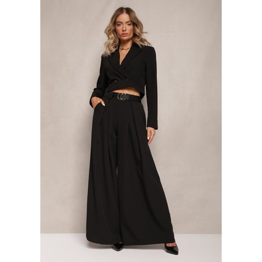 Czarne Spodnie High Waist z Szerokimi Nogawkami i Paskiem Brillara ze sklepu renee.pl w kategorii Spodnie damskie - zdjęcie 179879662