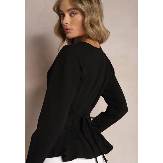 Czarna Bawełniana Bluza z Ozdobnym Wiązaniem Fanarita Renee ONE SIZE okazyjna cena renee.pl