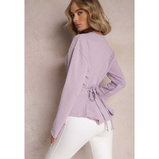 Jasnofioletowa Bawełniana Bluza z Ozdobnym Wiązaniem Fanarita ze sklepu renee.pl w kategorii Bluzy damskie - zdjęcie 179880250