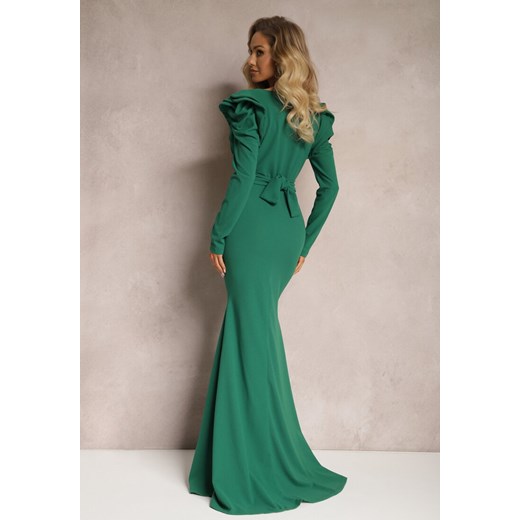 Zielona Sukienka Maxi z Falbankami i Wiązanym Paskiem Botarla Renee S okazyjna cena renee.pl