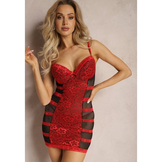 Czerwona Elegancka Koszula Nocna ze Stringami i Subtelną Koronką Mareole ze sklepu renee.pl w kategorii Koszule nocne - zdjęcie 179881532