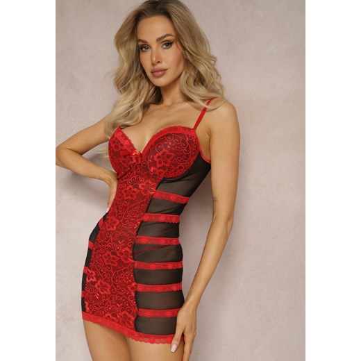 Czerwona Elegancka Koszula Nocna ze Stringami i Subtelną Koronką Mareole Renee S wyprzedaż renee.pl