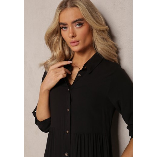 Czarna Koszulowa Sukienka Maxi z Bawełny Junira Renee L wyprzedaż renee.pl