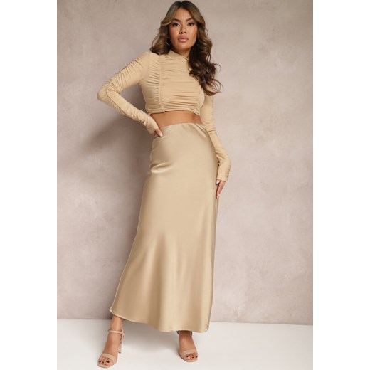 Beżowa Satynowa Spódnica Maxi High Waist Formia ze sklepu renee.pl w kategorii Spódnice - zdjęcie 179884310