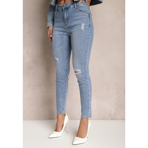 Niebieskie Jeansy z Dziurami i Przetarciami o Fasonie Skinny Klifana ze sklepu renee.pl w kategorii Jeansy damskie - zdjęcie 179884662