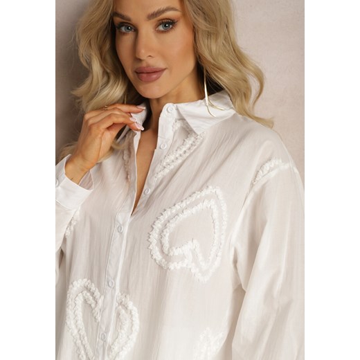Biała Bawełniana Koszula z Haftowanymi Sercami Tesialla Renee 2XL wyprzedaż renee.pl
