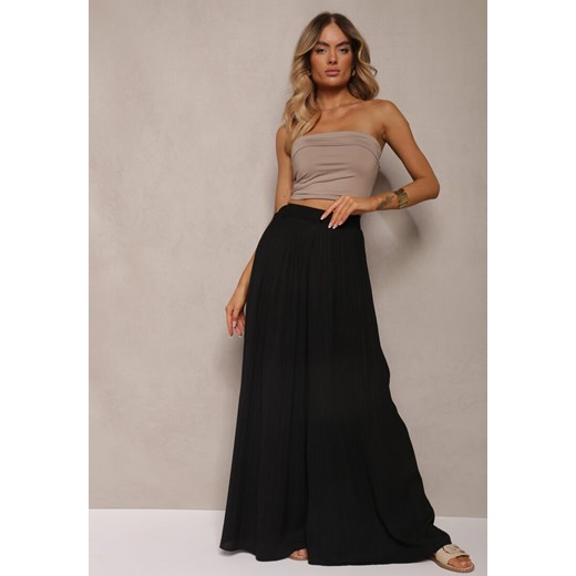 Czarne Szerokie Spodnie z Plisami High Waist Mirealli ze sklepu renee.pl w kategorii Spodnie damskie - zdjęcie 179886550