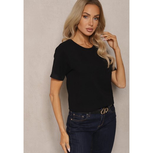 Czarny Klasyczny T-shirt z Okrągłym Płytkim Dekoltem Osarvia ze sklepu renee.pl w kategorii Bluzki damskie - zdjęcie 179887632