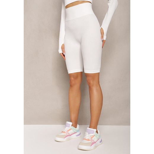 Białe Prążkowane Szorty Kolarki High Waist Olevitta ze sklepu renee.pl w kategorii Szorty - zdjęcie 179887643