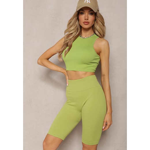 Jasnozielone Prążkowane Szorty Kolarki High Waist Olevitta ze sklepu renee.pl w kategorii Szorty - zdjęcie 179887650