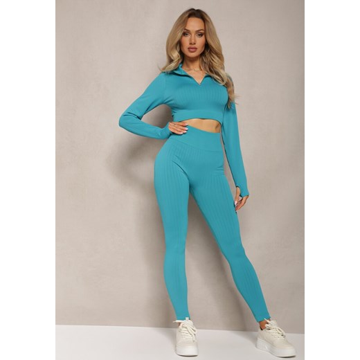 Miętowy Komplet Sportowy Fitnessowy Bluza z Suwakiem i Długim Rękawem Legginsy High Waist ze sklepu renee.pl w kategorii Komplety i garnitury damskie - zdjęcie 179888452