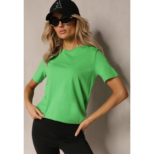 Zielony Bawełniany T-shirt o Klasycznym Kroju z Okrągłym Dekoltem Berdiana ze sklepu renee.pl w kategorii Bluzki damskie - zdjęcie 179888772