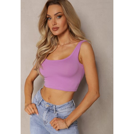 Fioletowy Tank Top z Elastycznej Bawełny z Głębokim Dekoltem Omaliana ze sklepu renee.pl w kategorii Bluzki damskie - zdjęcie 179888782