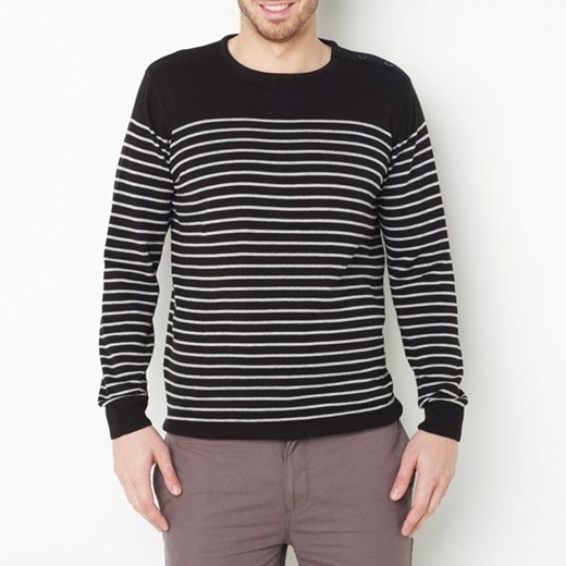 Sweter z okrągłym dekoltem w paski la-redoute-pl szary bawełna