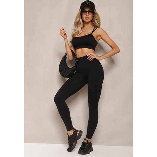 Czarny Elastyczny Komplet Fitness Usztywniany Biustonosz i Legginsy z Gumką Orbinra ze sklepu renee.pl w kategorii Komplety i garnitury damskie - zdjęcie 179889384