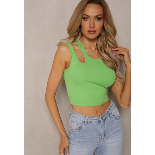 Jasnozielony Tank Top na Ramiączkach z Asymetrycznym Wycięciem Eraifa ze sklepu renee.pl w kategorii Bluzki damskie - zdjęcie 179890124