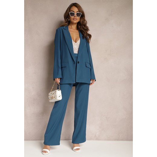 Granatowe Szerokie Spodnie z Zapięciem na Haczyk Brutris ze sklepu renee.pl w kategorii Spodnie damskie - zdjęcie 179890224