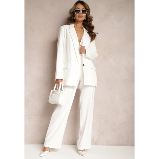 Białe Szerokie Spodnie z Zapięciem na Haczyk Brutris ze sklepu renee.pl w kategorii Spodnie damskie - zdjęcie 179890234