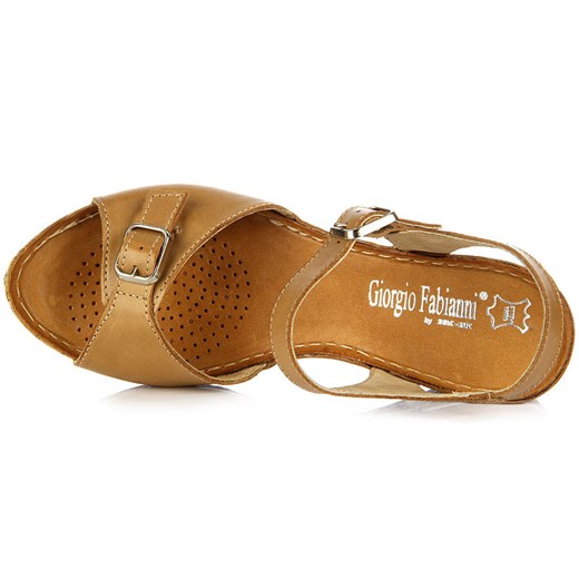 GIORGIO FABIANI by BEST BUT 795 skórzane brązowe sandały damskie koturny na platformie butyraj-pl brazowy Sandały na platformie