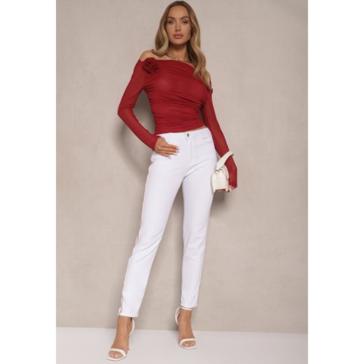 Białe Spodnie Skinny High Waist Zdobione Lampasami Nimilise ze sklepu renee.pl w kategorii Spodnie damskie - zdjęcie 179891263