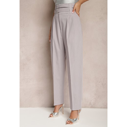 Szare Spodnie Garniturowe High Waist z Dwoma Paskami Ismera ze sklepu renee.pl w kategorii Spodnie damskie - zdjęcie 179891602