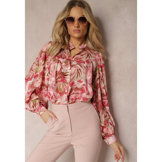 Czerwono-Różowa Koszula z Szerokimi Rękawami we Florystyczny Print Letossa ze sklepu renee.pl w kategorii Koszule damskie - zdjęcie 179891734